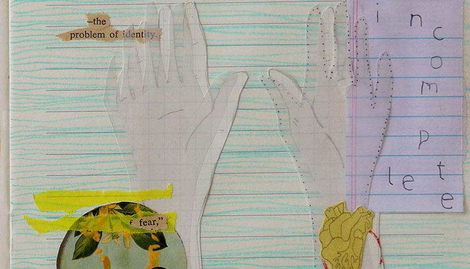 Collage: Hands on a notebook