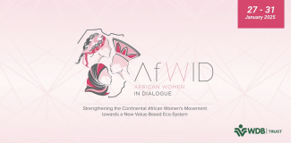 Banner showing logo and visual identity for African Women in Dialogue (AfWID) 2025